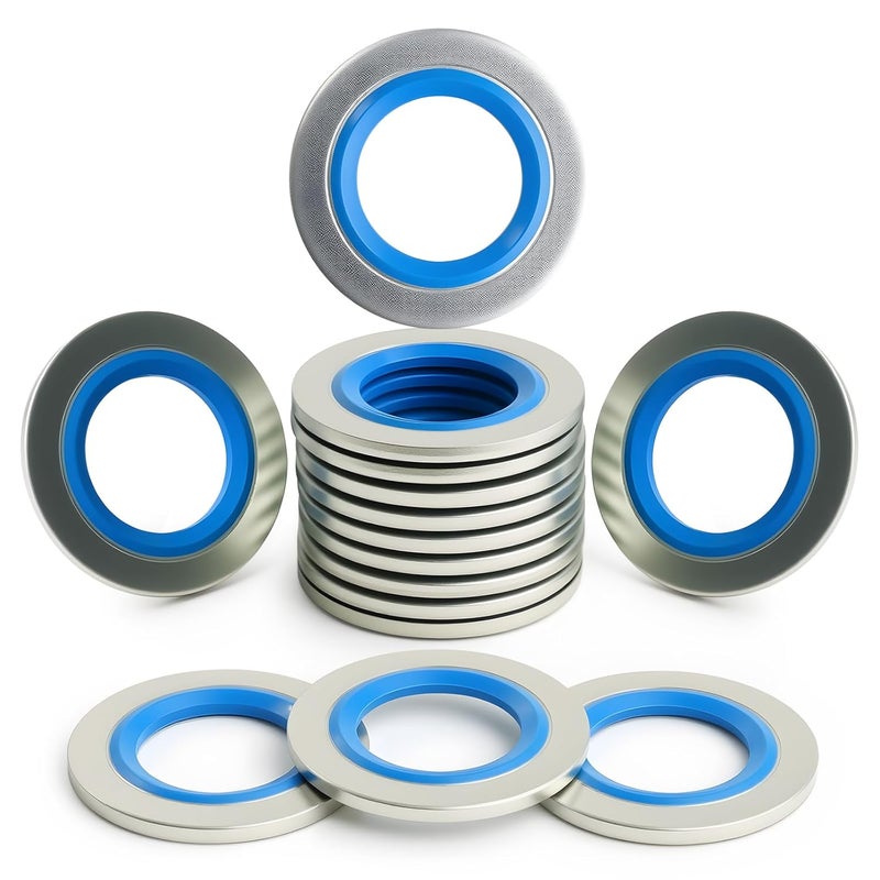 DEEFILL 25PCS Blue Metal/Rubber Drain Plug Gasket, Fits 1/2Do, 9/16, M14 Replace 097-025, 65269, 097-828CD, E0FZ-6734-A, E3DZ-6734-A, E9DZ-6734-B, F3DZ-6734-A, F77Z-6734-AB, ZZL0-10-403A (24.7x13.5mm) - Image 1
